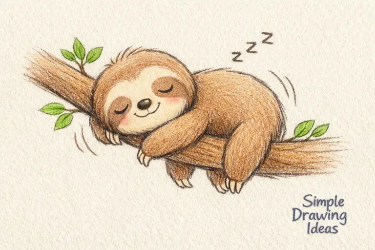 Cute sleeping sloth drawing showing simple drawing ideas