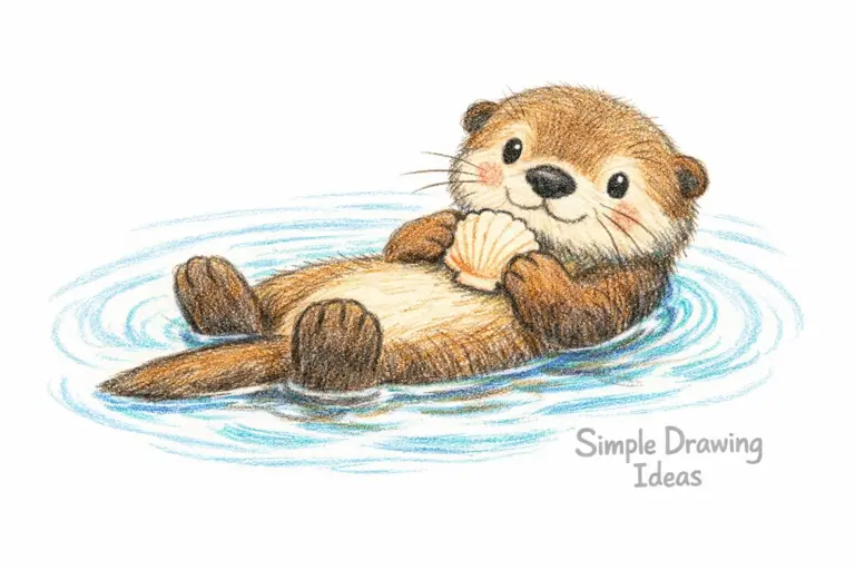 Otter floating on back showing simple drawing ideas