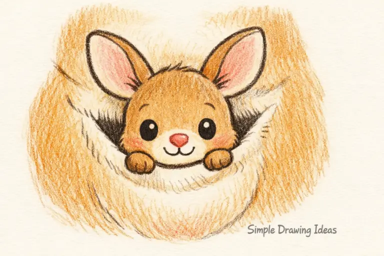 Baby kangaroo peeking from pouch illustrating simple drawing ideas