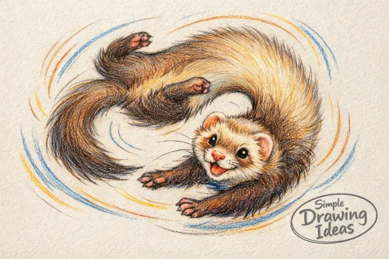 Twisting ferret showing movement with simple drawing ideas