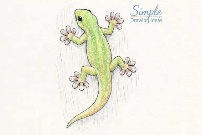 Gecko climbing wall with sticky toes showing simple drawing ideas