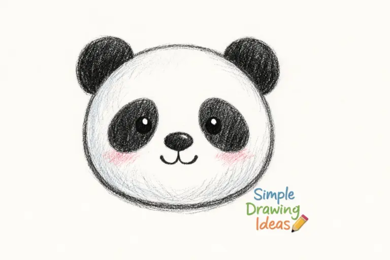 Panda face with black patches demonstrating simple drawing ideas