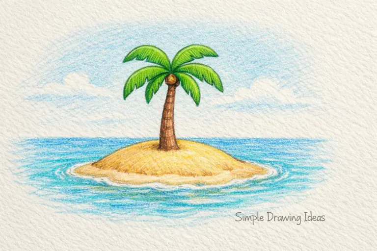 Tiny island with palm tree showing simple drawing ideas