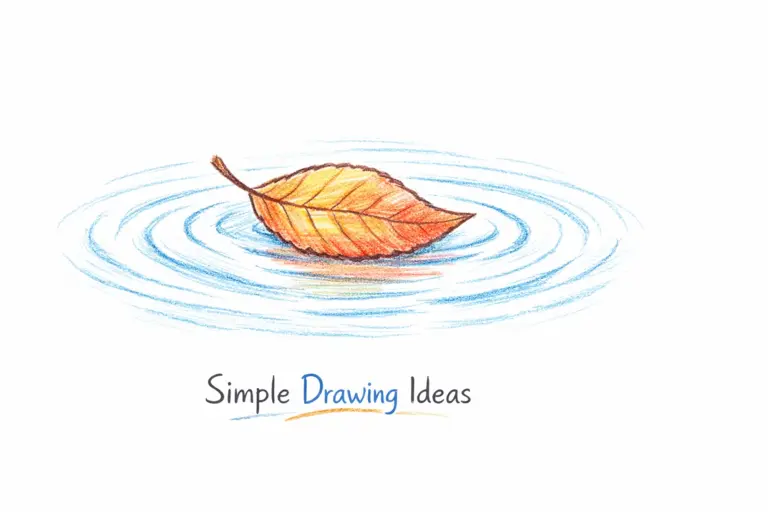 Leaf drifting in water with ripples showing simple drawing ideas