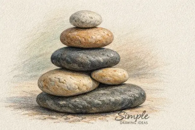 Smooth stones stacked naturally with varying sizes showing simple drawing ideas