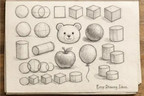 Easy drawing ideas basic shapes practice page for beginners