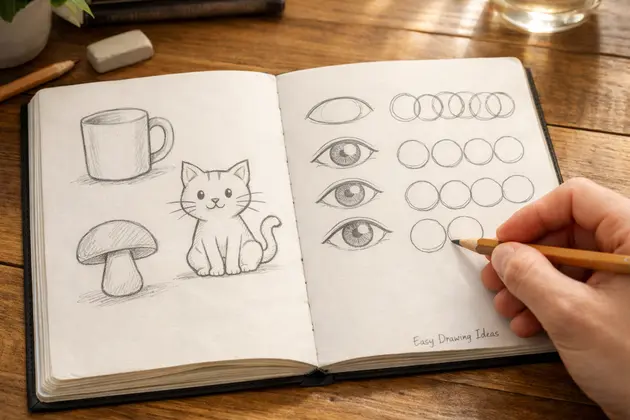 Easy drawing ideas beginner sketchbook with simple pencil drawings