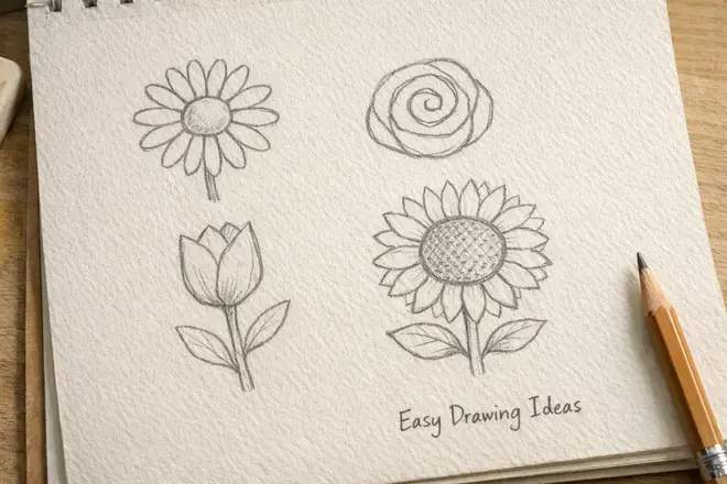 Easy drawing ideas simple flower sketches for beginners