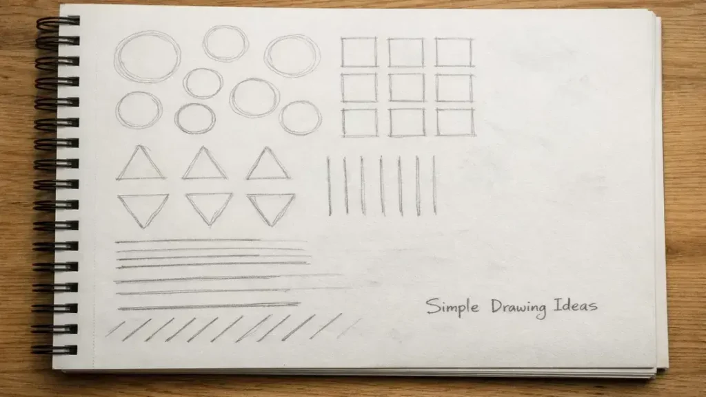 Simple drawing ideas basic shapes practice page for beginners