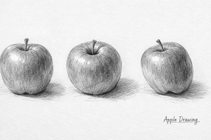 3D apple drawing showing different angles and perspective