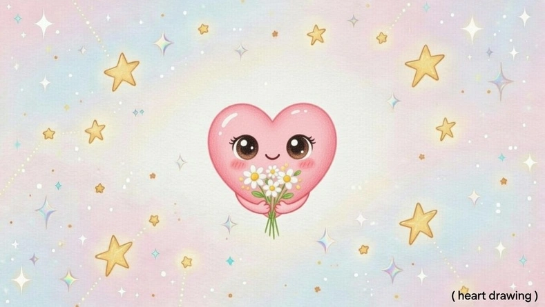 Heart drawing Holding Flowers