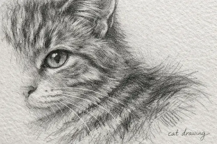 cat drawing: Cat sketch showing short fur strokes and shaded depth