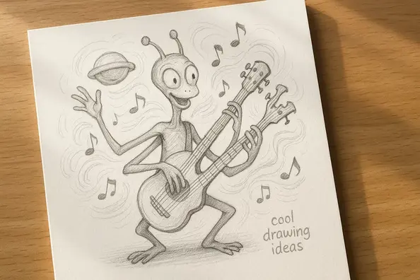 alien musician drawing cool drawing ideas creative alien character sketch