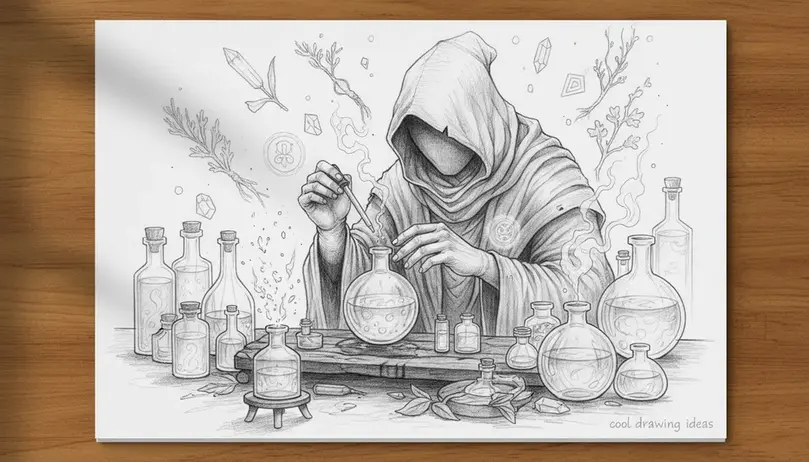 arcane alchemist drawing cool drawing ideas magical potion character sketch