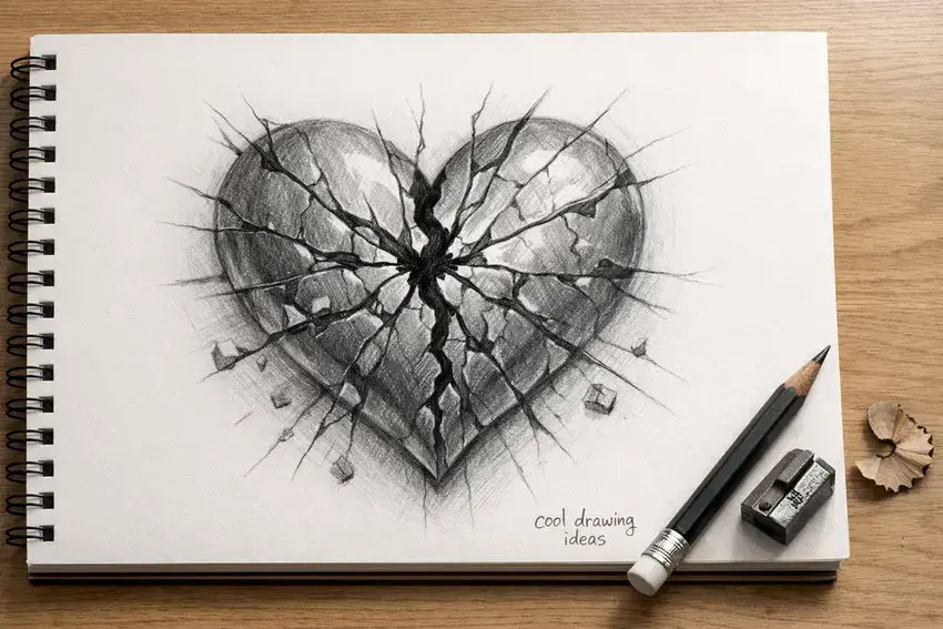 cool drawing ideas: broken glass heart drawing cool sketch ideas cracked heart pencil drawing