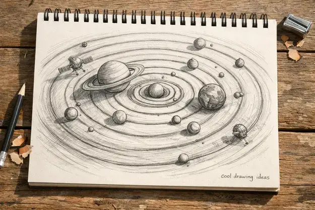 cosmic circle art drawing cool drawing ideas planetary orbit sketch