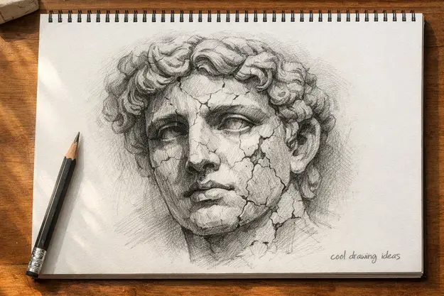 cracked statue face drawing cool drawing ideas stone sculpture sketch
