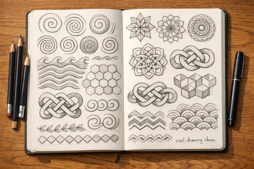 cool drawing ideas doodle patterns including mandala spirals and geometric shapes