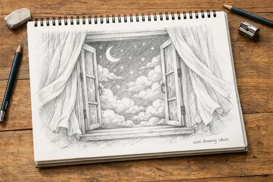 dreamy window drawing cool drawing ideas aesthetic sky sketch