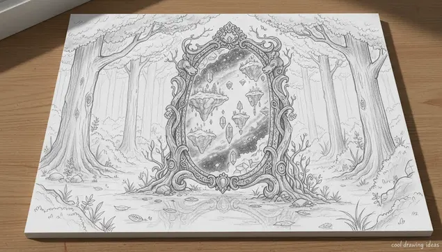 enchanted mirror world drawing cool drawing ideas surreal reflection sketch