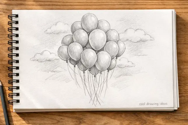 floating balloon cluster drawing cool drawing ideas balloon sketch
