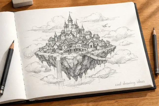 floating city drawing cool drawing ideas fantasy city in sky sketch