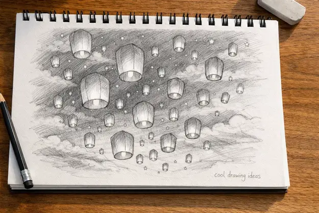 floating lantern festival drawing cool drawing ideas lantern sky sketch