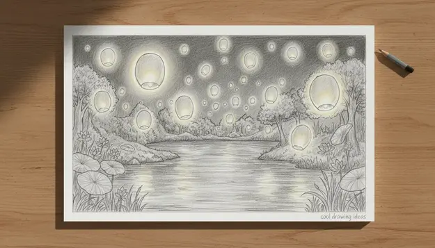 floating lantern garden drawing cool drawing ideas magical lantern sketch