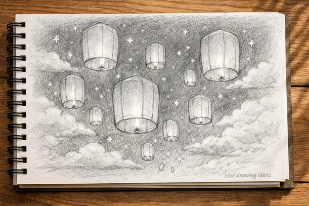 floating lanterns drawing cool drawing ideas sky lantern sketch