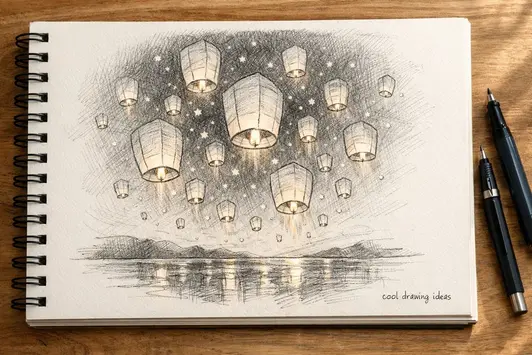 floating lanterns drawing cool drawing ideas aesthetic lantern sketch