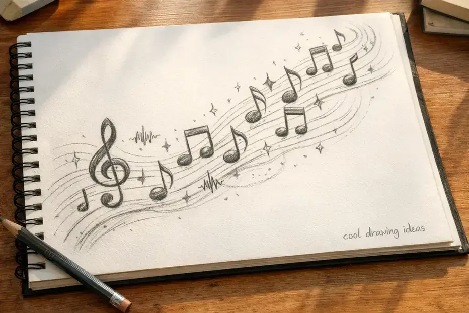 floating musical notes path drawing cool drawing ideas music doodle sketch