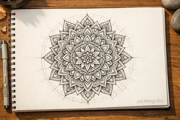 geometric mandala grid drawing cool drawing ideas symmetrical mandala sketch