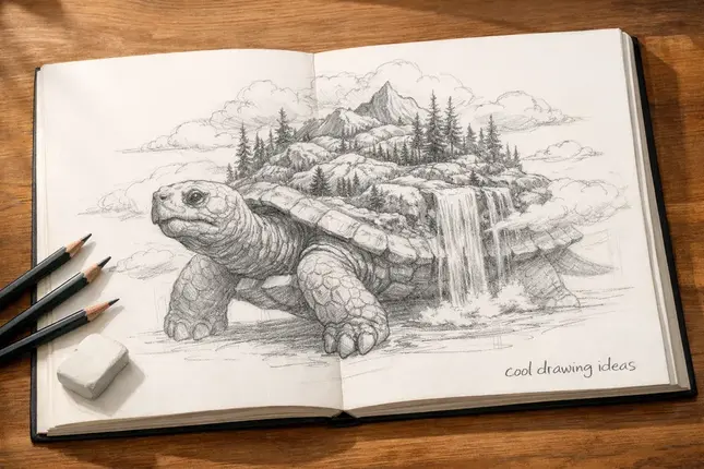 giant turtle island drawing cool drawing ideas fantasy creature sketch