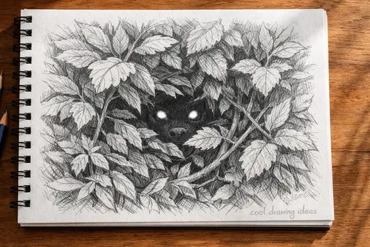 hidden creature in leaves drawing cool drawing ideas fantasy creature sketch