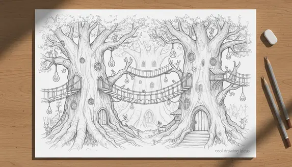living tree village drawing cool drawing ideas fantasy forest village sketch