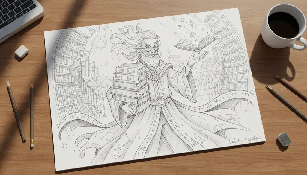 magical librarian drawing cool drawing ideas fantasy book character sketch
