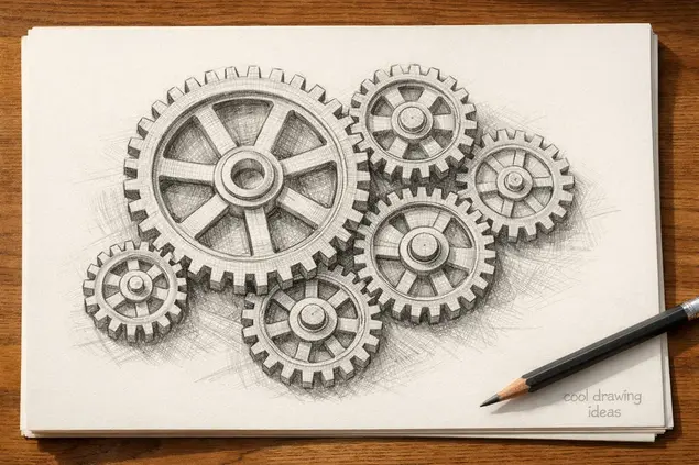 mechanical gear pattern drawing cool drawing ideas gear sketch
