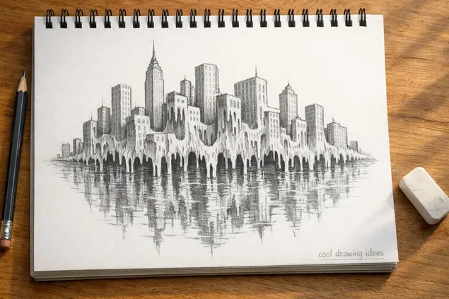 melting building skyline drawing cool drawing ideas surreal city sketch