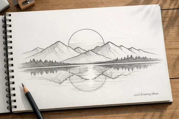 minimalist mountain sunset drawing cool drawing ideas landscape sketch