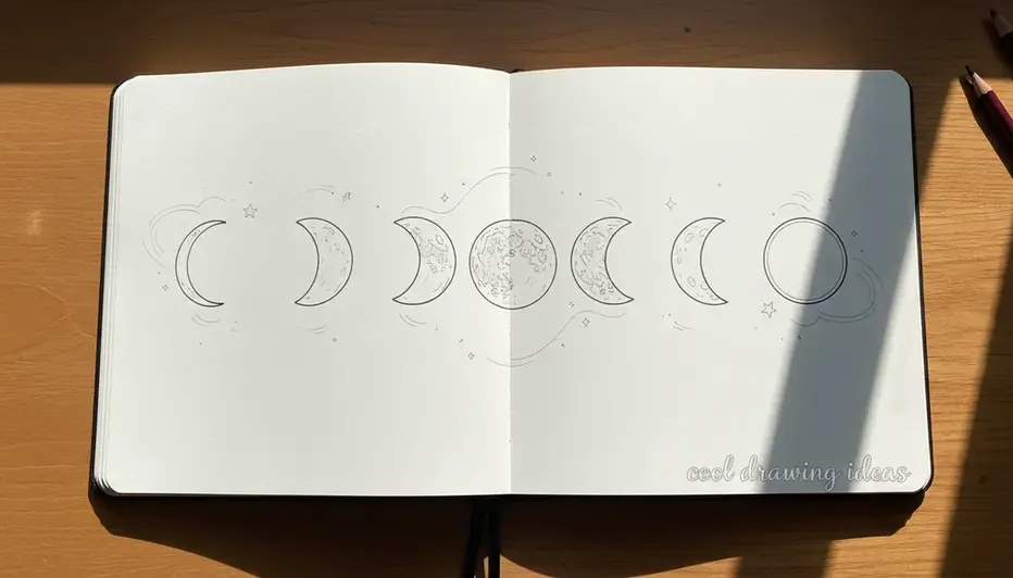 moon phases line art drawing cool drawing ideas aesthetic sketch