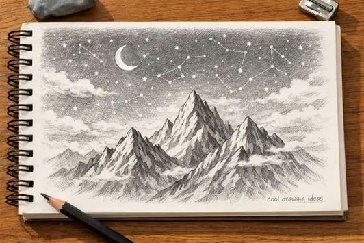 mountain constellation drawing cool drawing ideas night landscape sketch