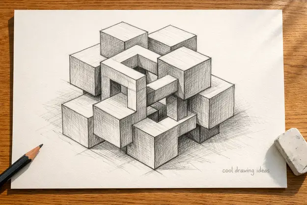 optical illusion cubes drawing cool drawing ideas 3d cube sketch