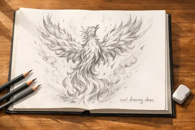 phoenix made of flames drawing cool drawing ideas fantasy bird sketch