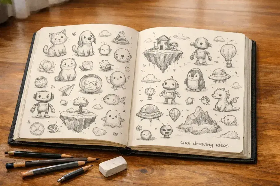 cool drawing ideas sketchbook with creative doodles and beginner sketches