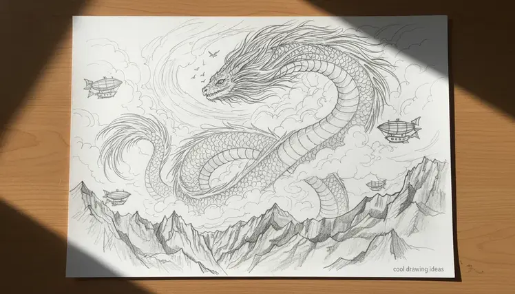 sky serpent drawing cool drawing ideas fantasy flying creature sketch