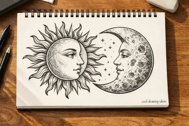 sun and moon drawing cool drawing ideas celestial duo sketch