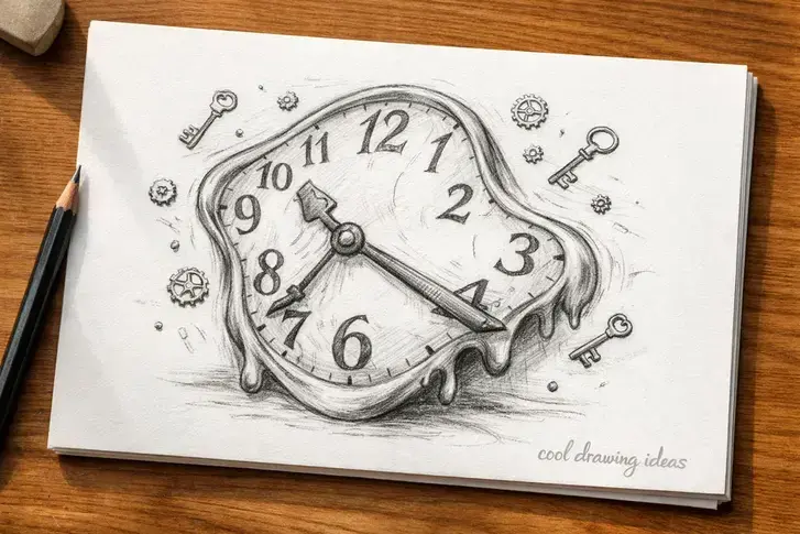 surreal clock face drawing cool drawing ideas melting clock sketch