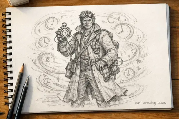 time travel explorer drawing cool drawing ideas adventure character sketch