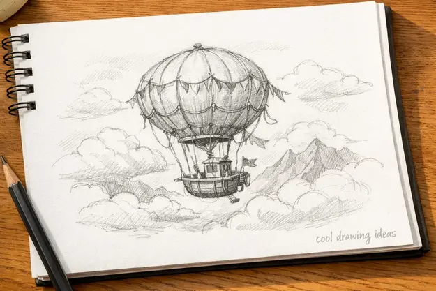 tiny airship adventure drawing cool drawing ideas flying airship sketch