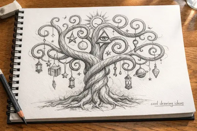 twisting tree of thoughts drawing cool drawing ideas surreal tree sketch